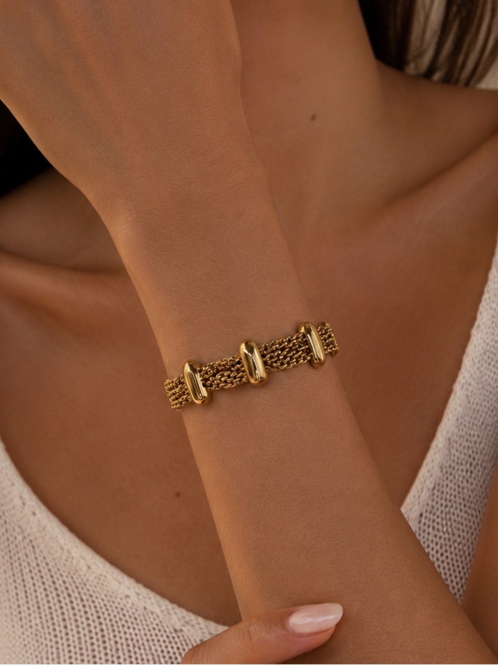 18K Gold Plated Multi Layer Cuban link Bracelet - Picture 6 of 8